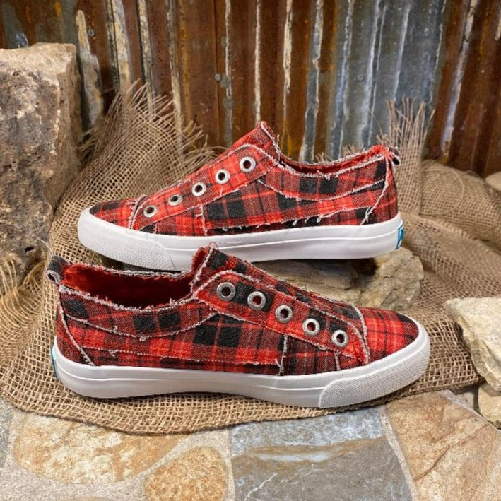 Play Red Plaid Canvas Slip On Sneaker