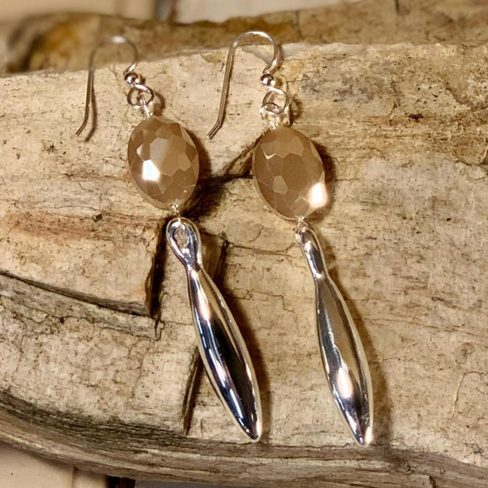 Vivid Sterling Silver Sand Oval Crystal Drop Earrings