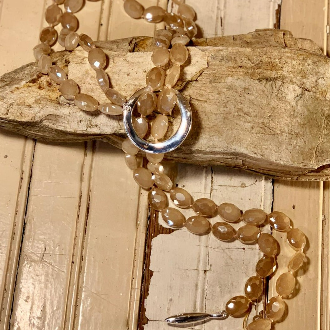 Vivid Sterling Silver Sand Oval Crystal Necklace