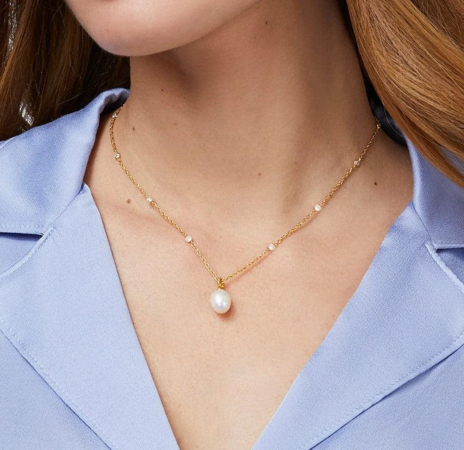 Marbella Gold Freshwater Pearl and Cubic Zirconia Solitaire Necklace