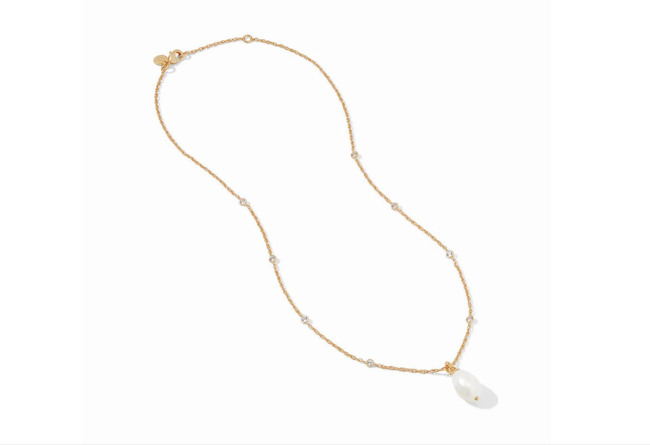 Marbella Gold Freshwater Pearl and Cubic Zirconia Solitaire Necklace