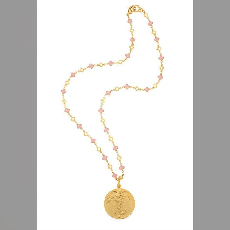 Blush Quatrefoil Chain with L’Ange medallion Necklace