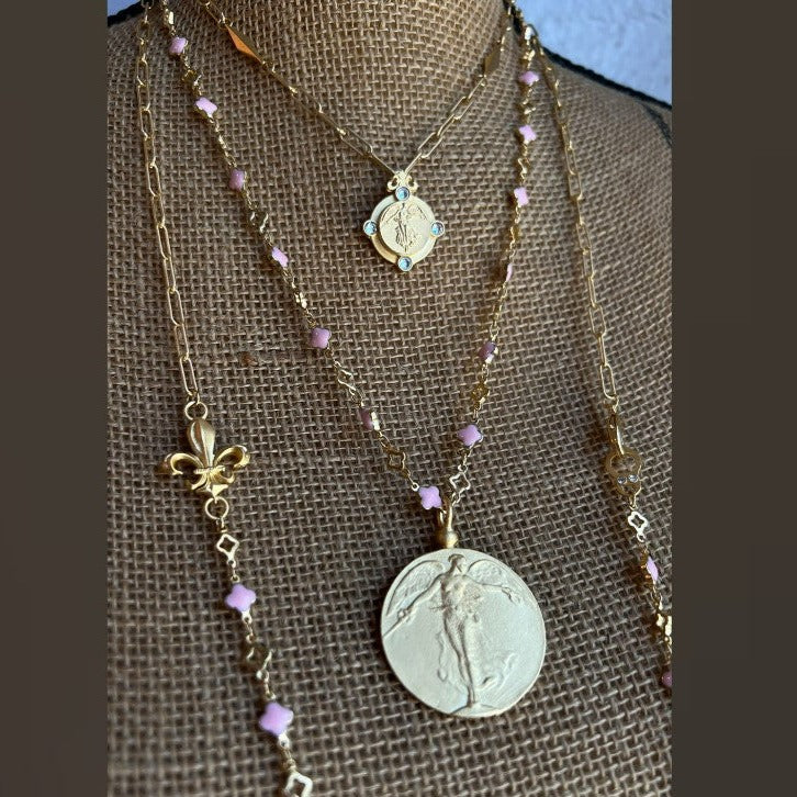Blush Quatrefoil Chain with L’Ange medallion Necklace