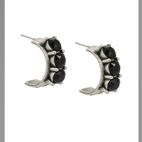 Trio of Ox Jet Black Crystal Huggies