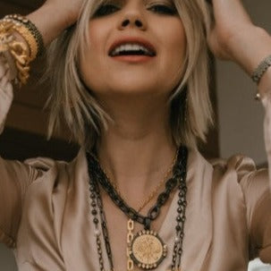 Graphite Lourdes Chain with Canard Medallion and Austrian Crystal Necklace