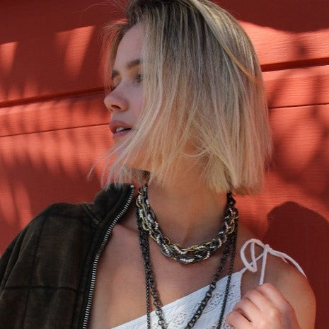 Woven Micro Pearl Brass Lourdes Chain Necklace