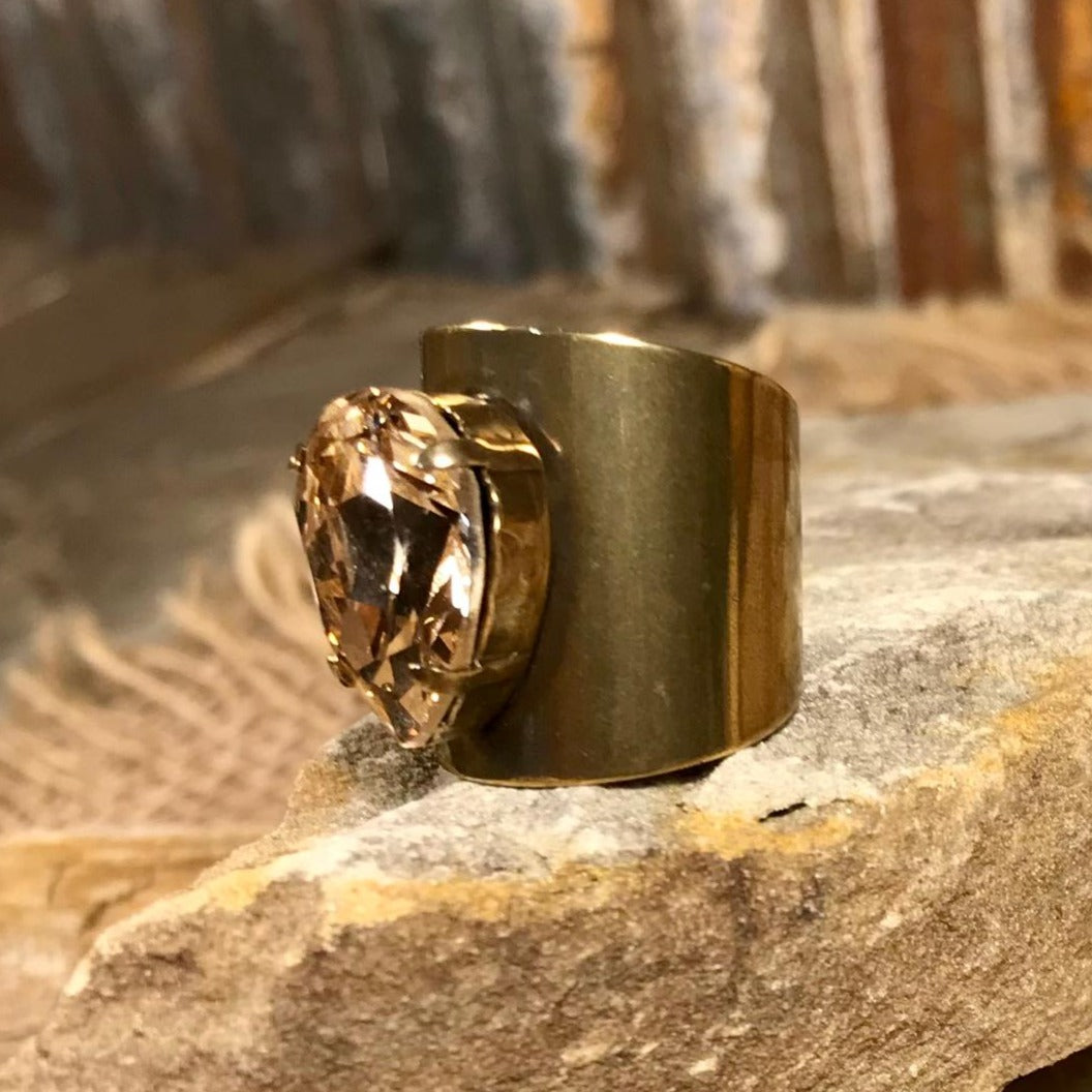 Teardrop Champagne and Bronze Adjustable Ring