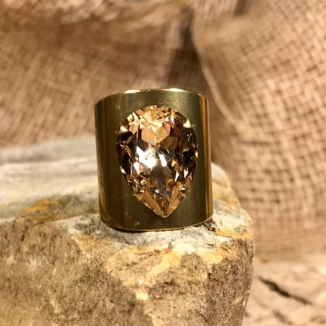 Teardrop Champagne and Bronze Adjustable Ring