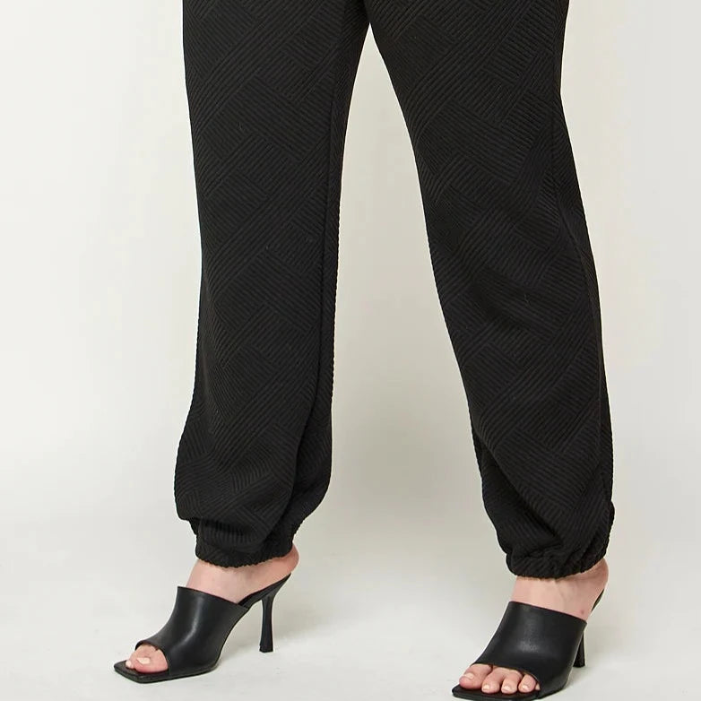 Textured Black Sweatshirt Pant Lounge Wear (Plus Size)