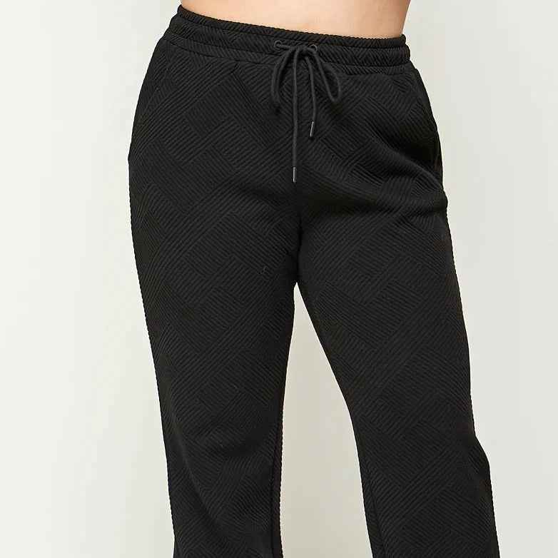 Textured Black Sweatshirt Pant Lounge Wear (Plus Size)