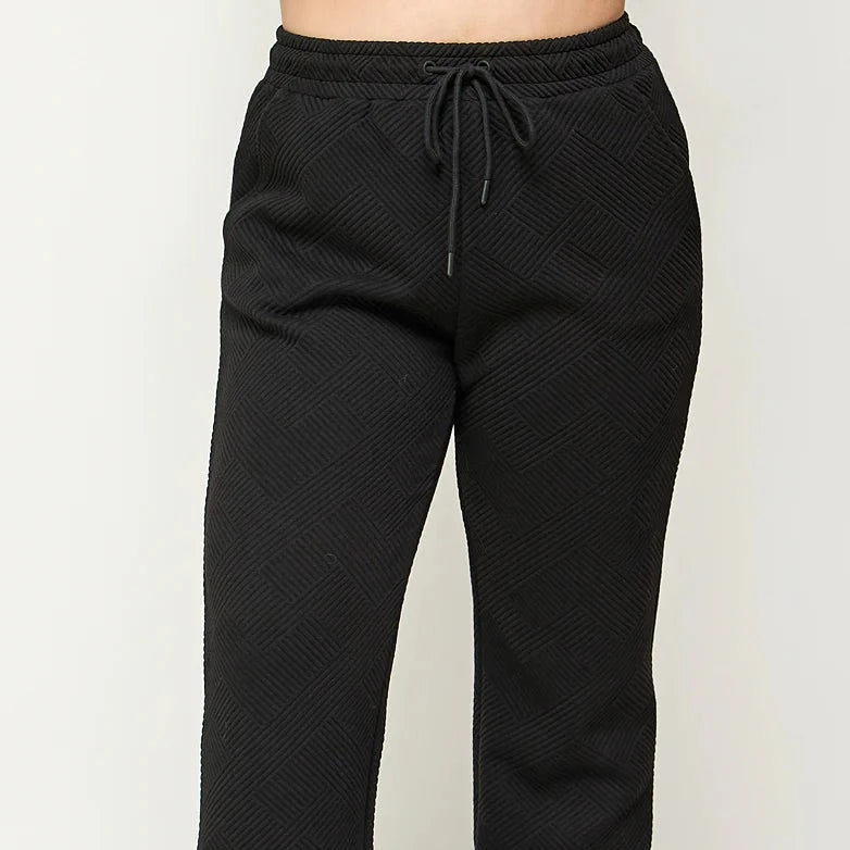 Textured Black Sweatshirt Pant Lounge Wear (Plus Size)