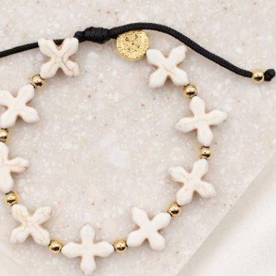 Grounded in Faith Gold/White Cross Bracelet
