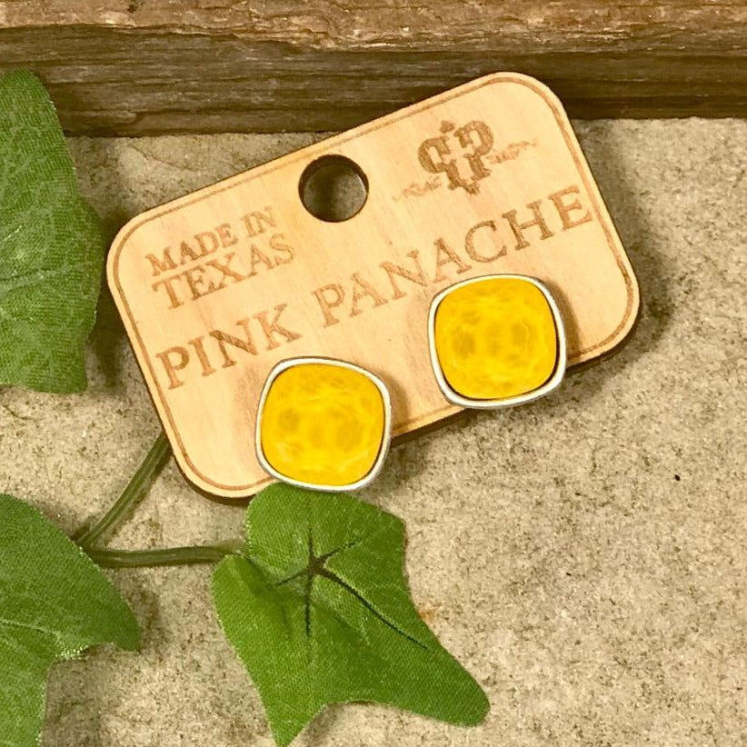 Yellow Crystal Square Bezel Studs