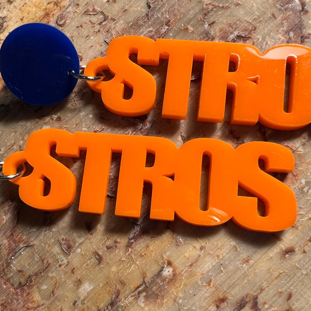 Astros Orange & Blue STROS Dangle Acrylic Earrings