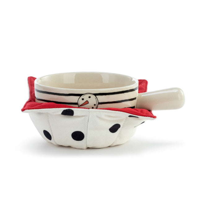 Cozy Snowman Striped Soup Crock & Bowl