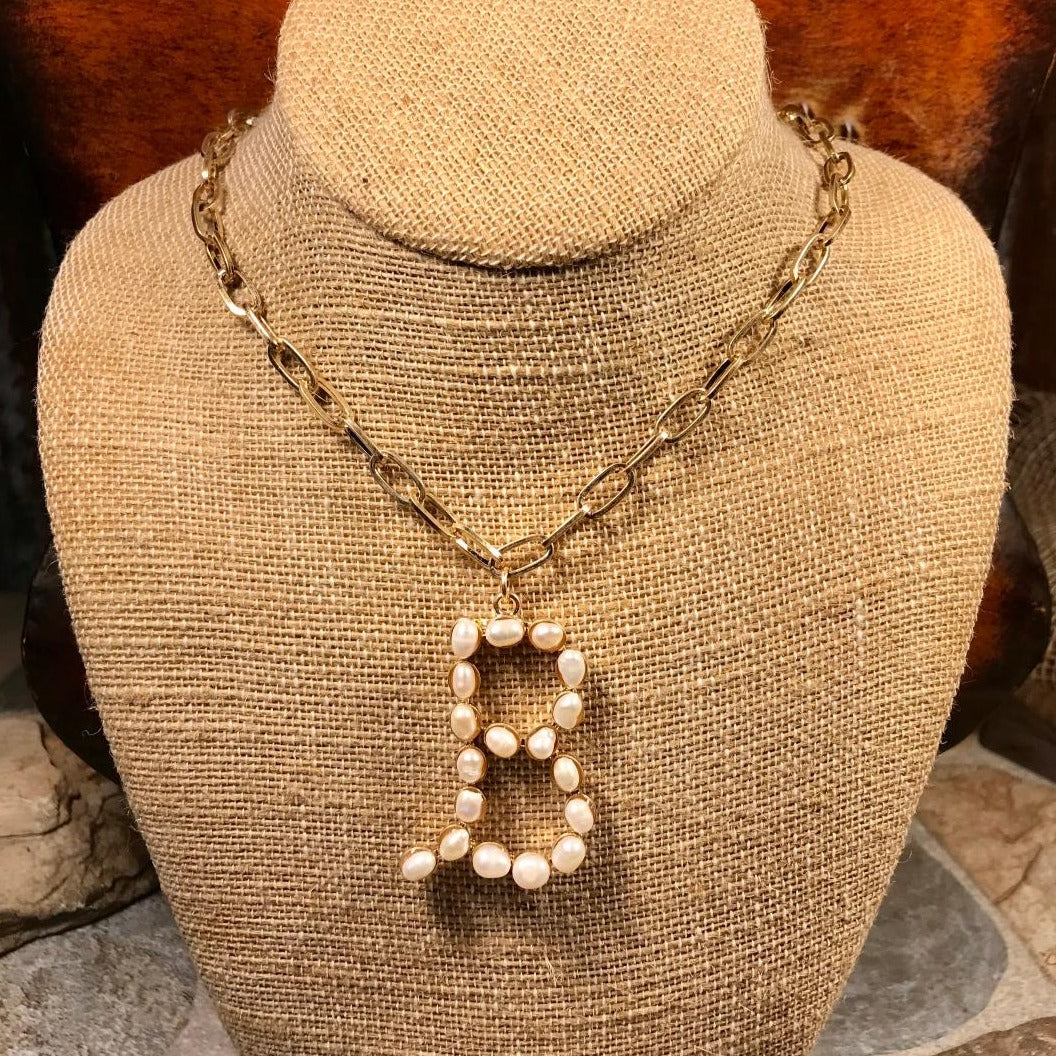 B Initial Pearl Gold Necklace