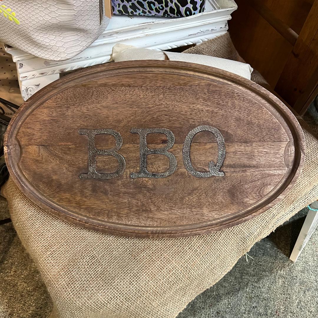BBQ Oval Wood Serving Board