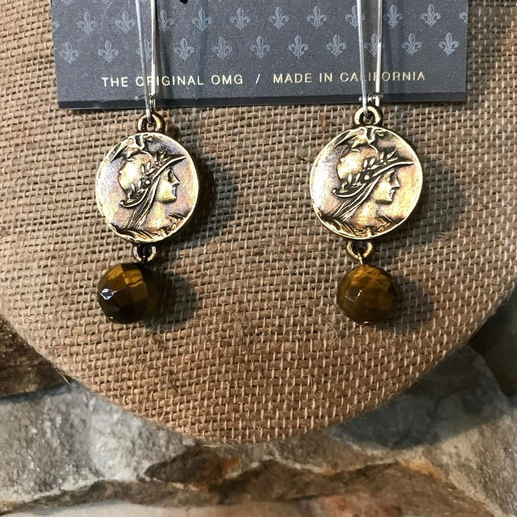 Brass Mini Medallion Dangle Earrings