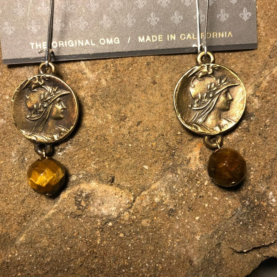 Brass Mini Medallion Dangle Earrings