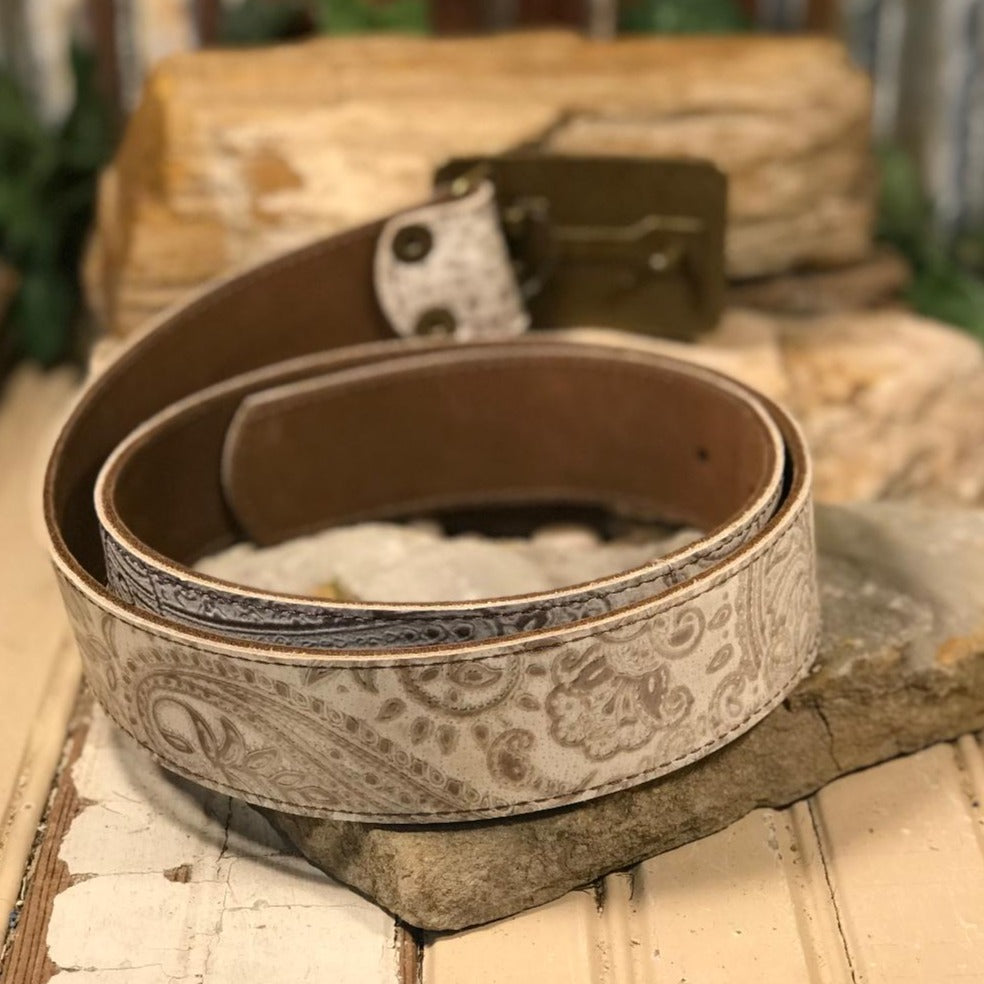 Cream Embossed Leather Up LV Belt