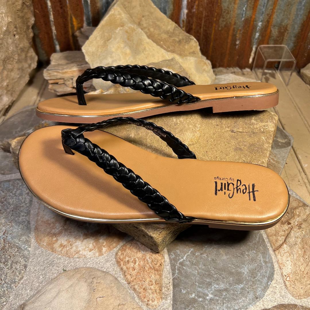 Black Braided Pigtail Sandal