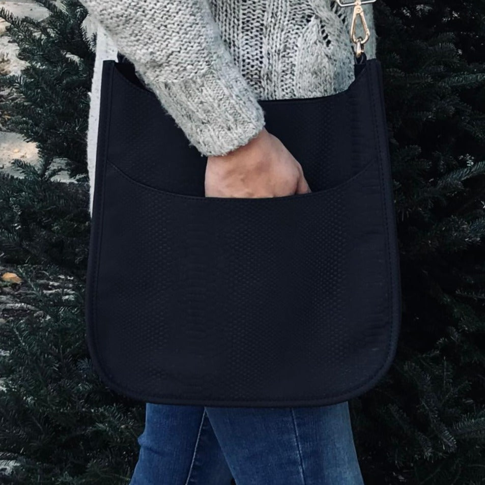 Snake Skin Classic Messenger Black Handbag