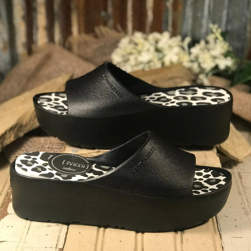 Black and Leopard Platform Slides