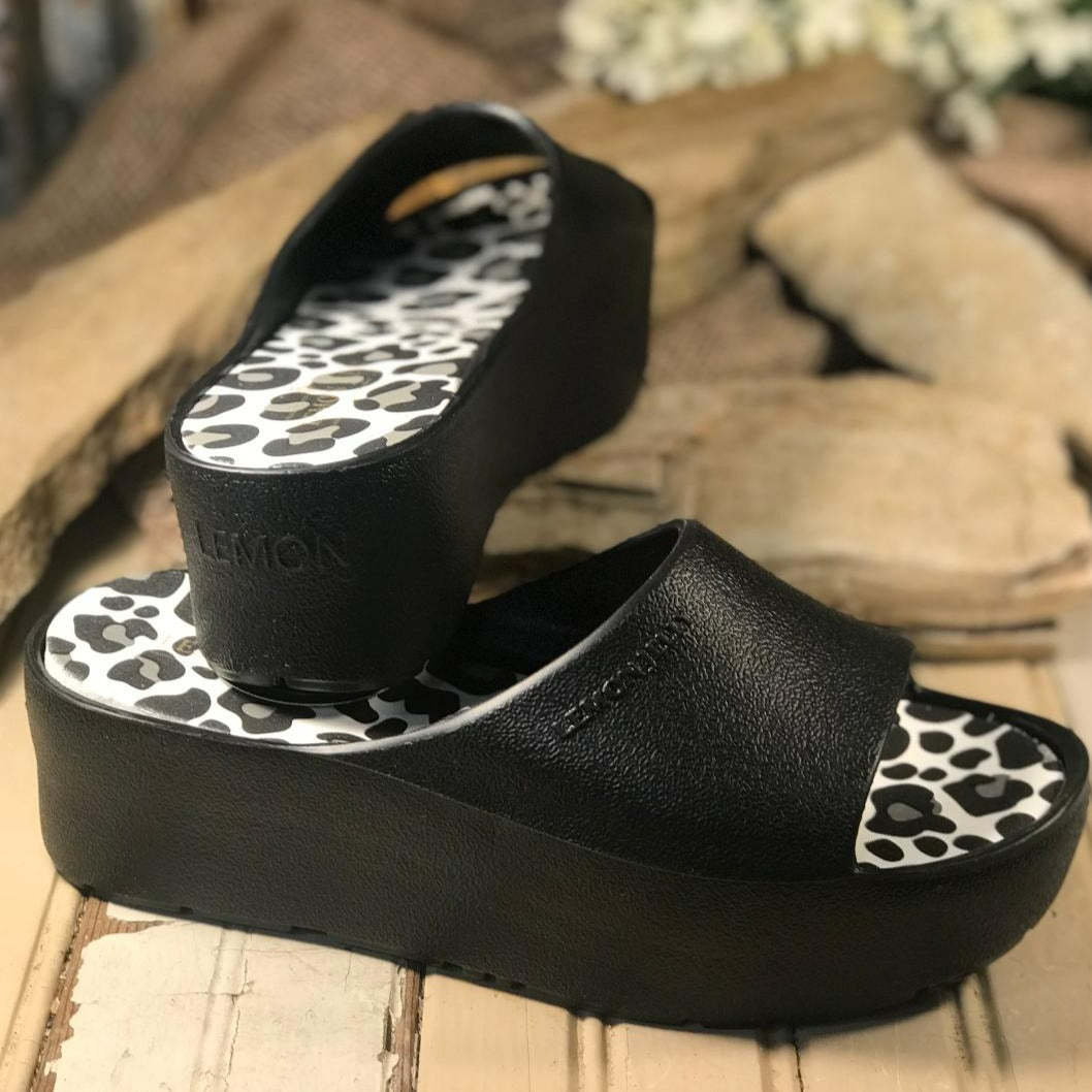 Black and Leopard Platform Slides