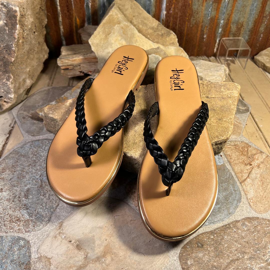 Black Braided Pigtail Sandal