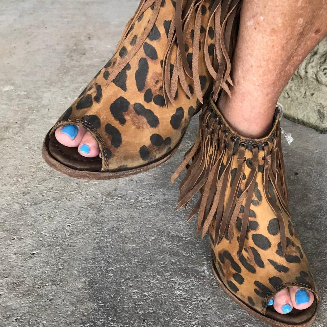 Melina Distressed Leopard Peep Toe Boot