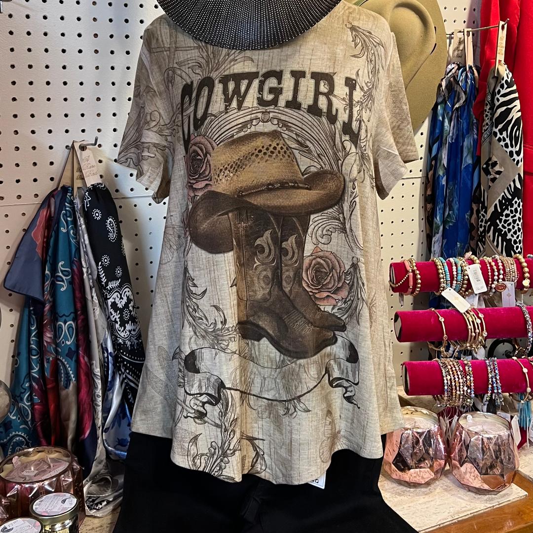 Cowgirl Print Short Sleeve Top
