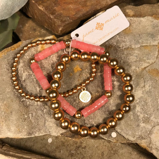 Pinky Coral and Matte Gold Beads Bracelet