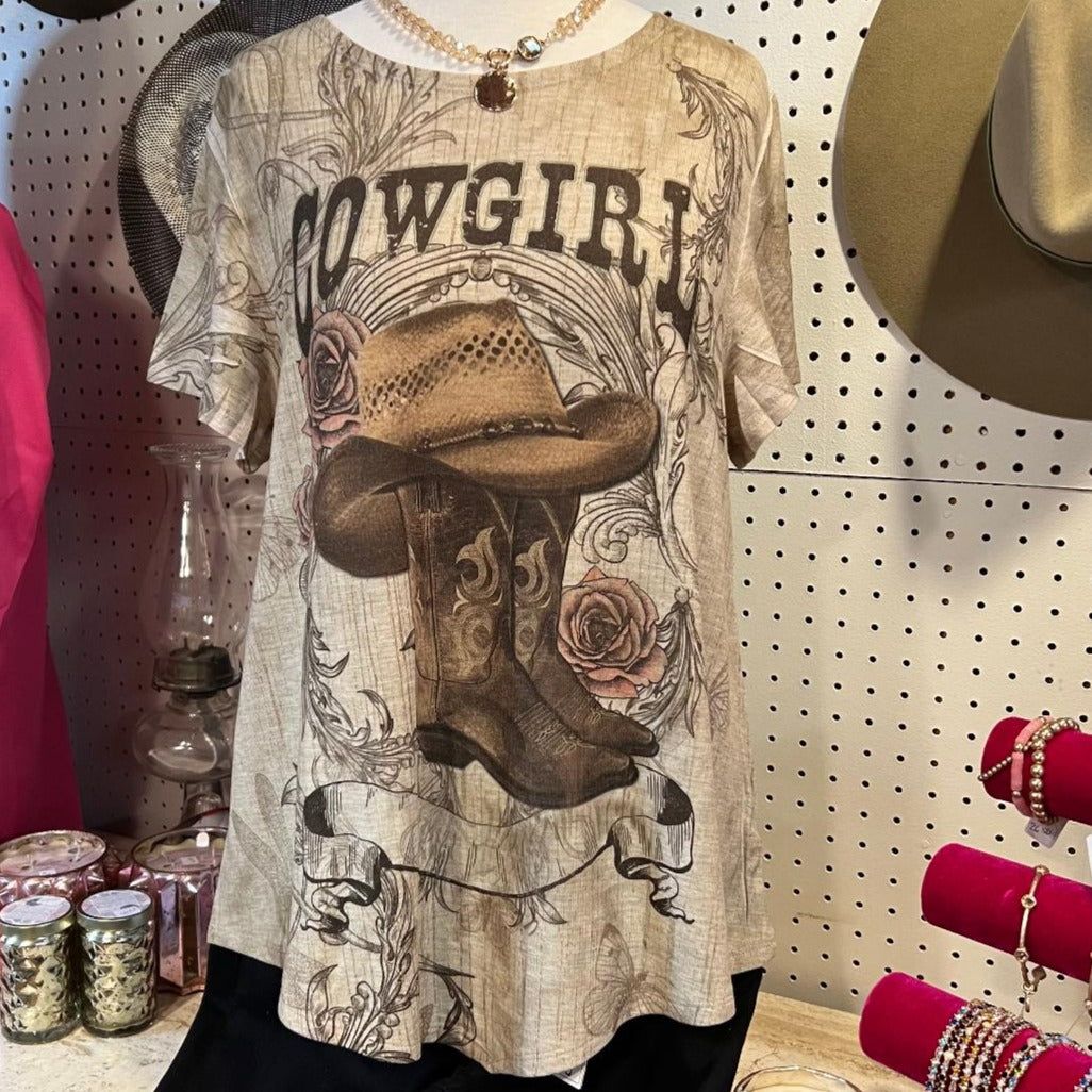Cowgirl Print Short Sleeve Top
