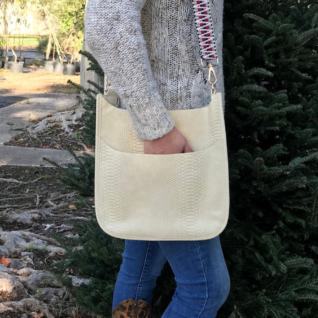 Snake Skin Classic Messenger Cream Handbag