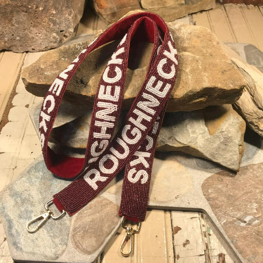 ROUGHNECKS Maroon & White Beaded Handbag Strap