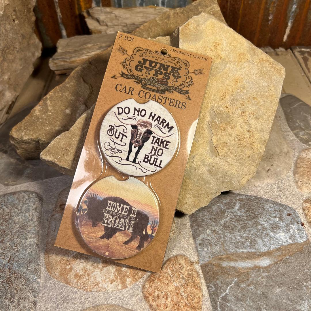 Do No Harm But Take No Bull, Home is Wherever I Roam Car Coasters