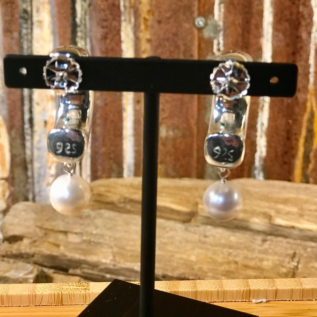 Silver Open Bold Pearl Hoops