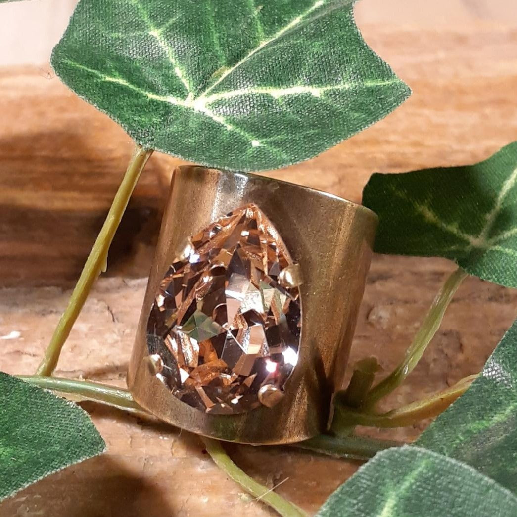 Teardrop Champagne and Bronze Adjustable Ring