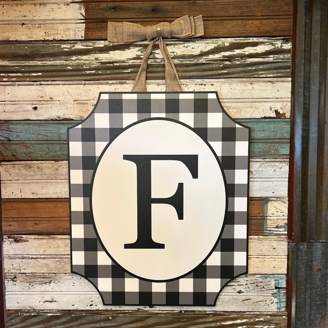 Black & White Check Monogram Door Décor