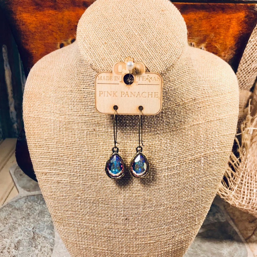Wired AB Tear Drop Vintage Gold Earrings