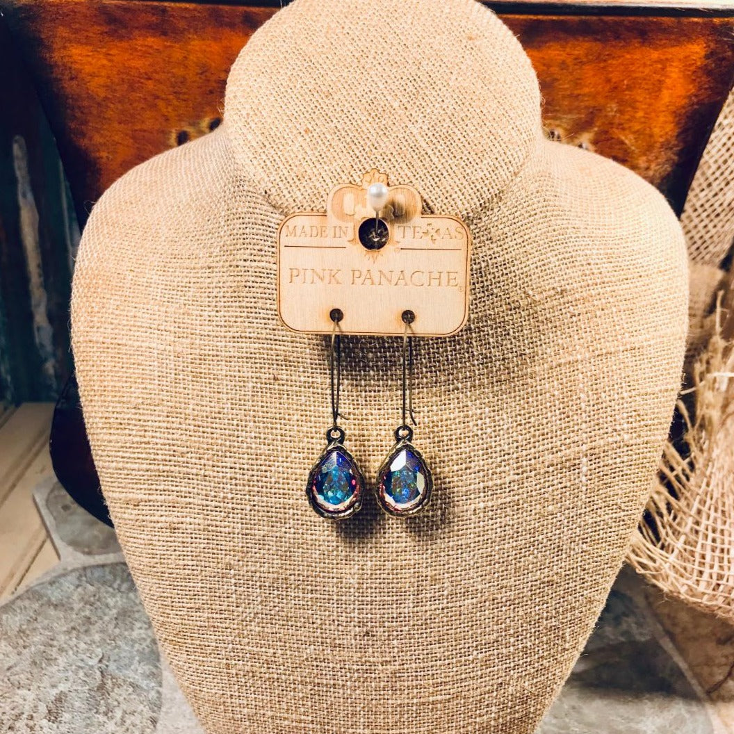 Wired AB Tear Drop Vintage Gold Earrings