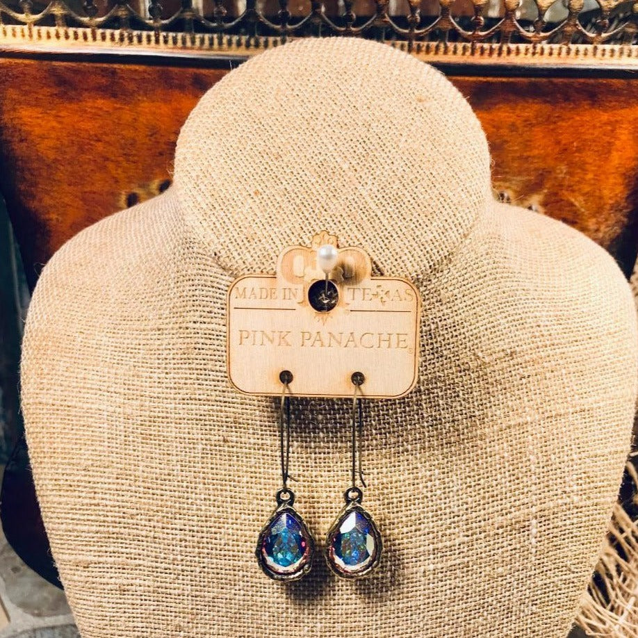 Wired AB Tear Drop Vintage Gold Earrings