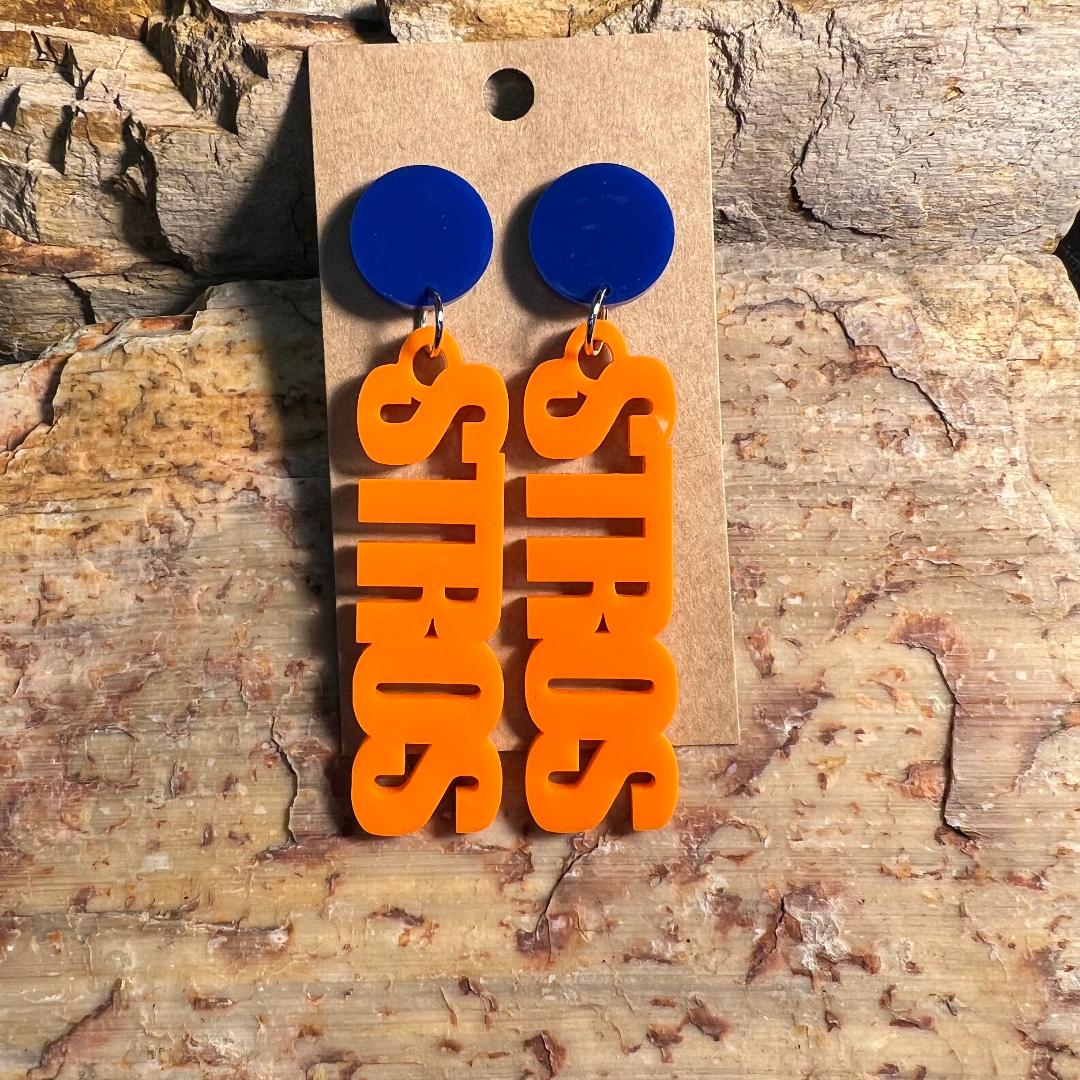 Astros Orange & Blue STROS Dangle Acrylic Earrings