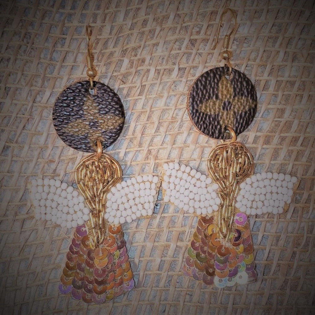 Sequin “Up LV” Adorned Angel Dangles