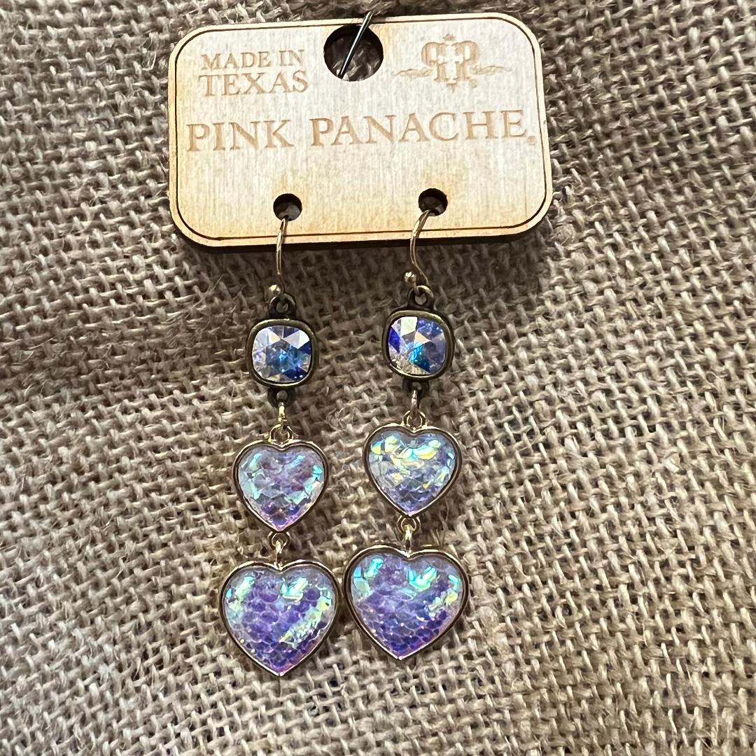 Gold Multi Iridescent Heart Earrings with AB Crystal