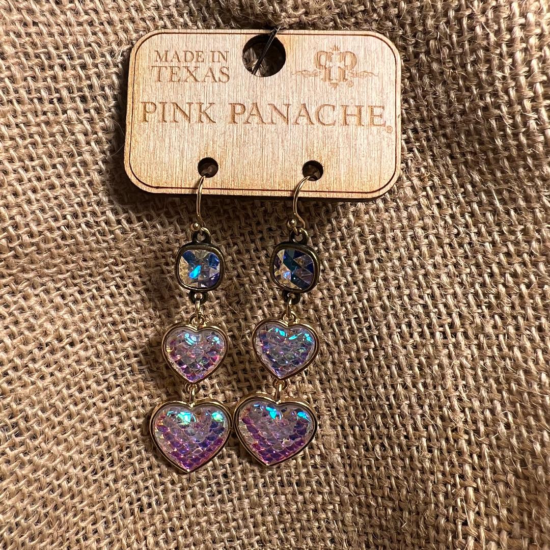 Gold Multi Iridescent Heart Earrings with AB Crystal