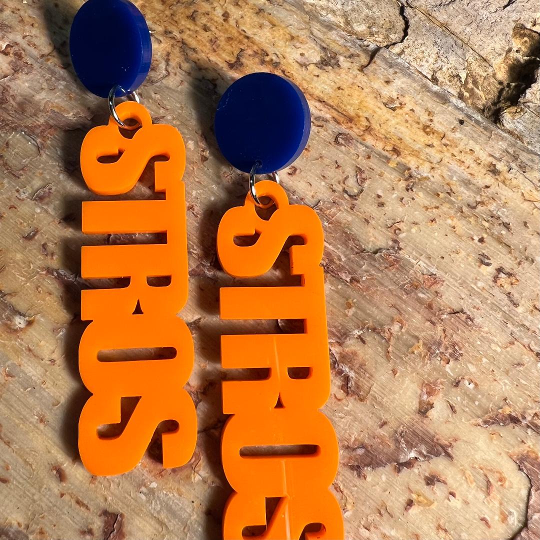 Astros Orange & Blue STROS Dangle Acrylic Earrings