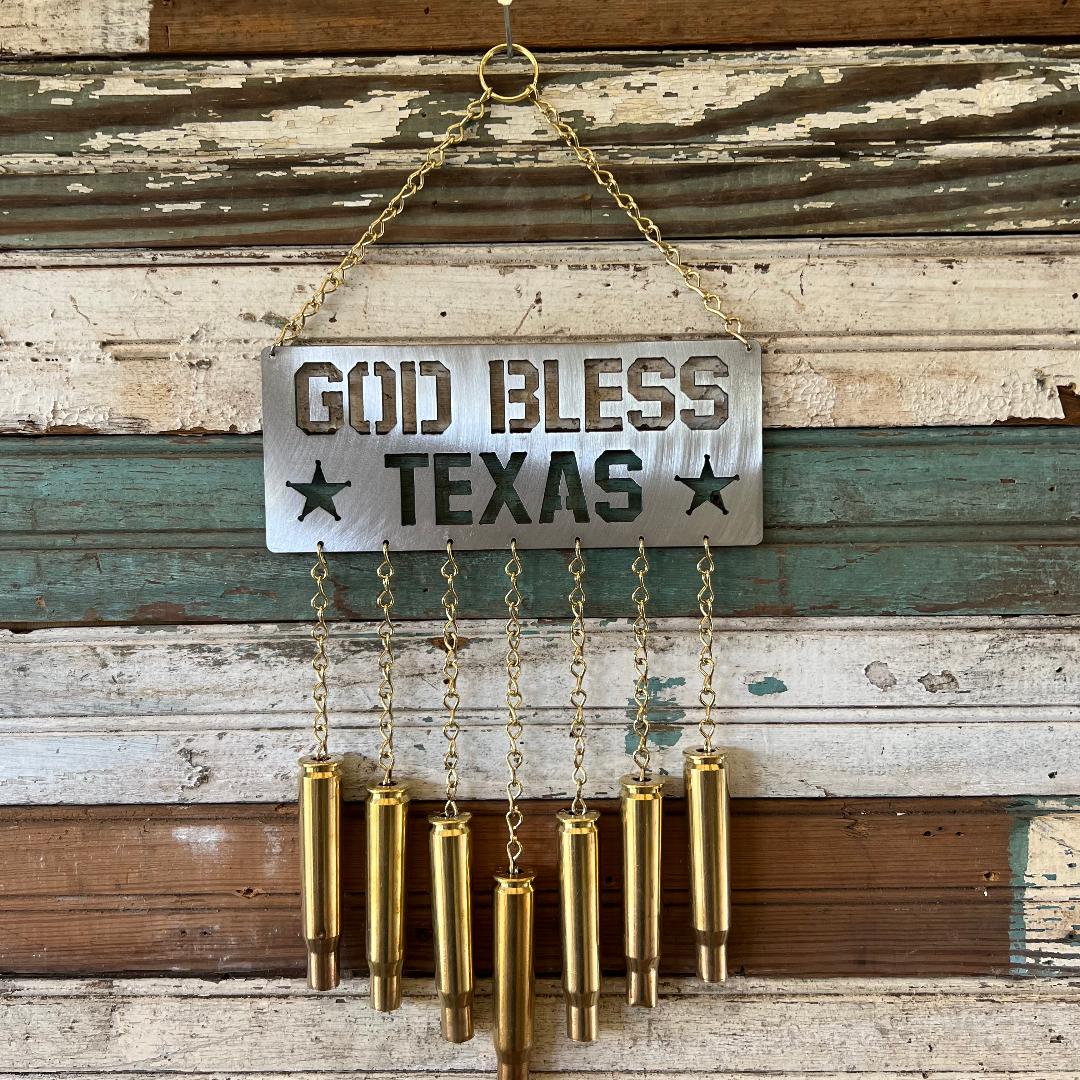 God Bless Texas Bullet Windchime .50 BMG