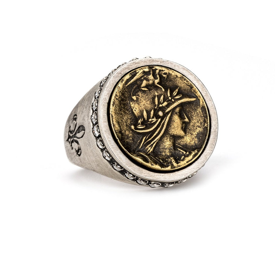 Silver Swarovski Signet with Mini Ministry Medallion Ring