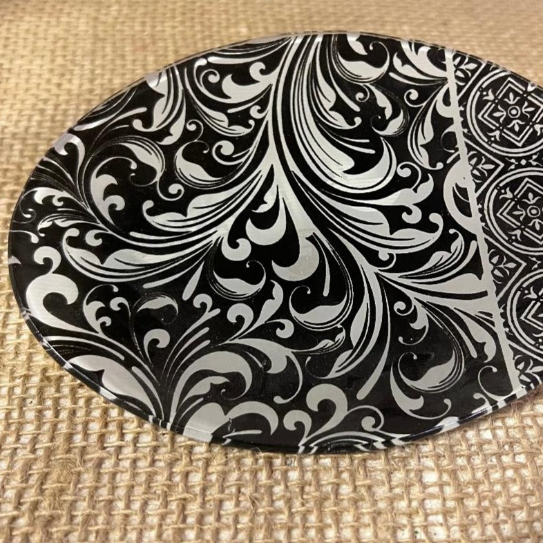 Black Florentine Glass Soap or Trinket Dish Oval